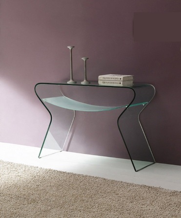 mesa tipo consola de diseño de cristal curvado y mateado